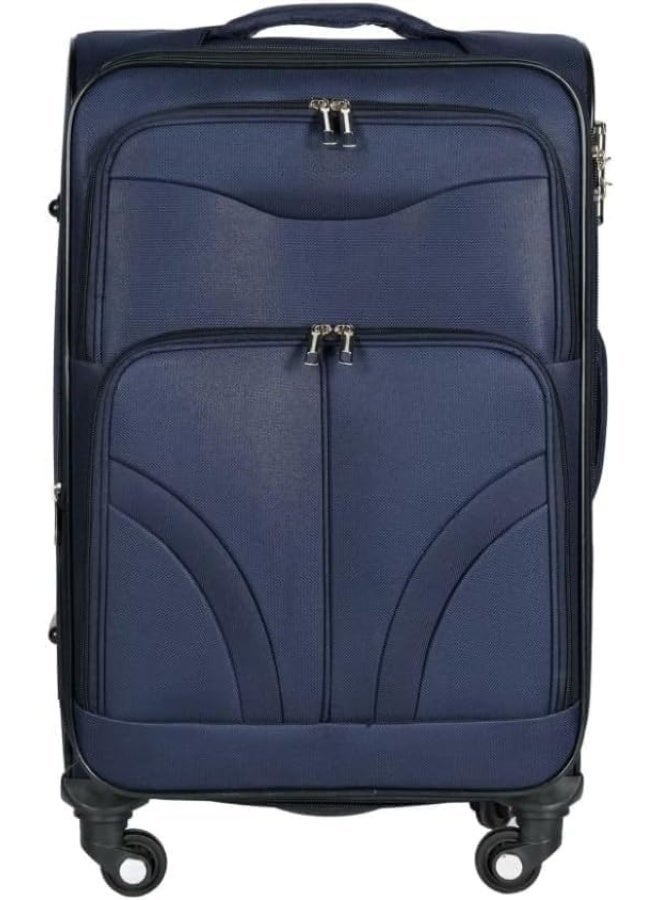 4-Piece Soft-shell Fabric Luggage Set, Lightweight Navy Blue Travel Trolley Bags with 360° Spinner Wheels & External Pockets, Navy Blue - Image 3